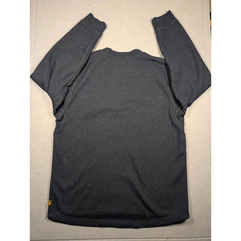 LL Bean Henley Mens Large Navy Blue Fleece Lined Waffle Knit Good